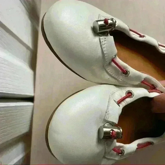 Hunter Dominica White Leather Flats Pull Tie 8 - Picture 5 of 10